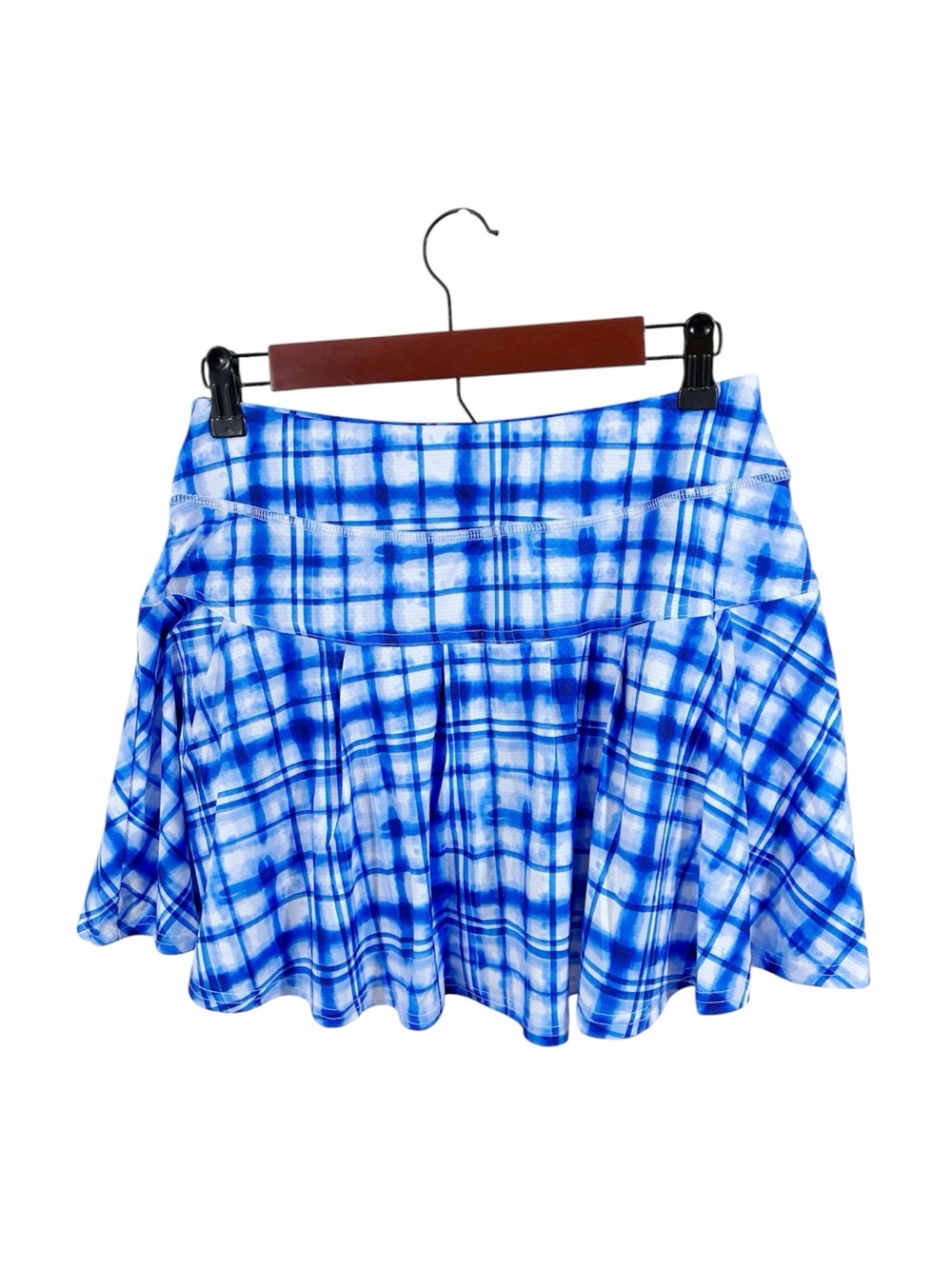 Gottex Athletic Skort Sz M Blue Watercolor Plaid Tennis Pickleball Activewear